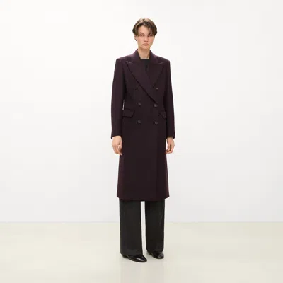 Theory Double-breasted Overcoat In Plush Melton In Deep Eggplant