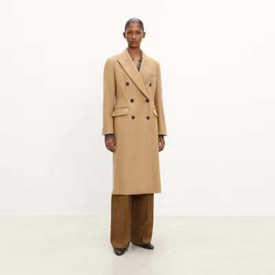 Theory Double-breasted Overcoat In Wool-blend Melton In Neutral
