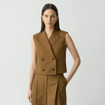 Theory Double-breasted Vest In City Twill In Dark Bronze