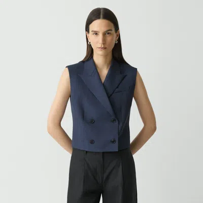 Theory Double-breasted Vest In City Twill In Nocturne Navy
