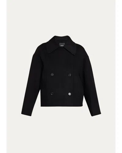 Theory Double-breasted Wool-cashmere Short Pea Coat In Black