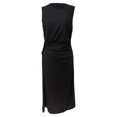 Theory Drape Tuck Midi Sheath Dress In Black Polyester