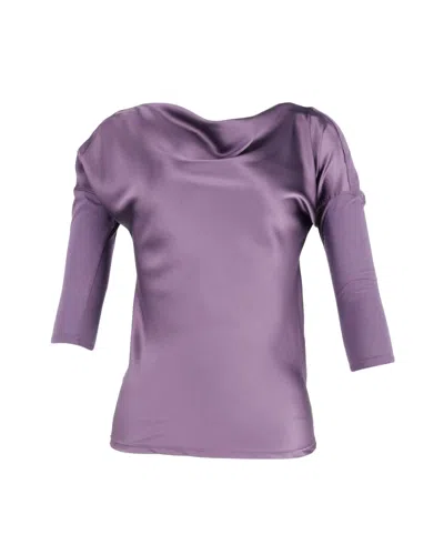 Theory Draped Cowl Neck Blouse In Purple Silk