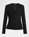 Theory Draped Long-sleeve Silk Blouse In Black