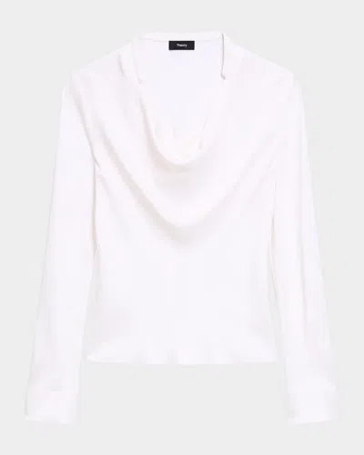 Theory Draped Long-sleeve Silk Blouse In White