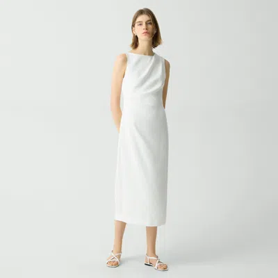 Theory Draped Midi Dress In Linen-viscose In White