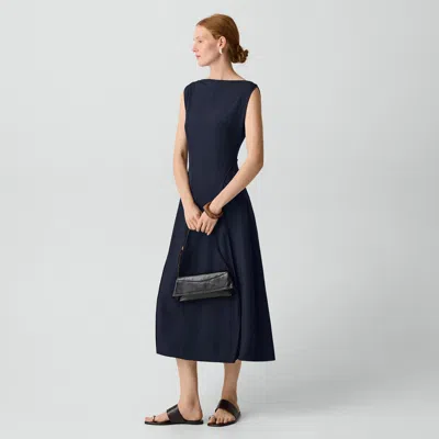 Theory Draped Midi Dress In Washed Twill In Blue