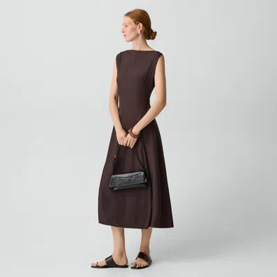 Theory Draped Midi Dress In Washed Twill In Brown