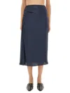 Theory Slit Midi Waist Sheen Ruched Skirt In Blue