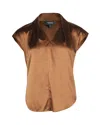 Theory Draped-neck Cap-sleeve Top In Brown Silk In Brown