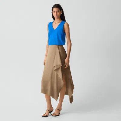 Theory Draped Sarong Skirt In Crushed Satin In Mocha Taupe