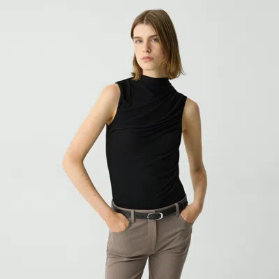 Theory Draped Sleeveless Top In Ribbed Viscose In Black