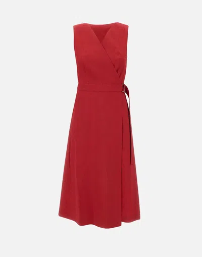 Theory Sleeveless A-line Wrap Dress In Good Linen In Cherry