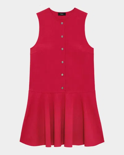 Theory Sleeveless Mini Dress In Good Linen In Cherry
