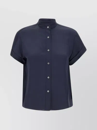Theory Dropped Shoulders Silk Georgette Shirt In Blue