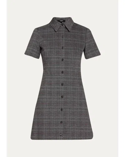 Theory Easy A-line Glen Plaid Mini Dress In Gray