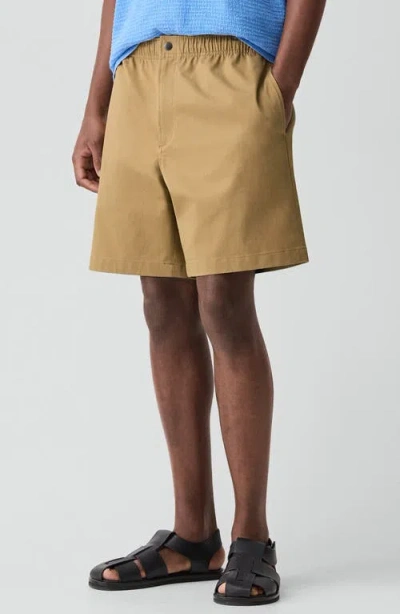 Theory Easy Elastic Waist Cotton Shorts In Yellow
