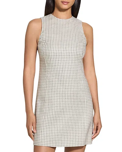 THEORY A-LINE MINI DRESS IN CHECKED LINEN-BLEND