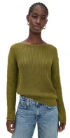 Theory Easy Open Neck Pullover Sweater In Green