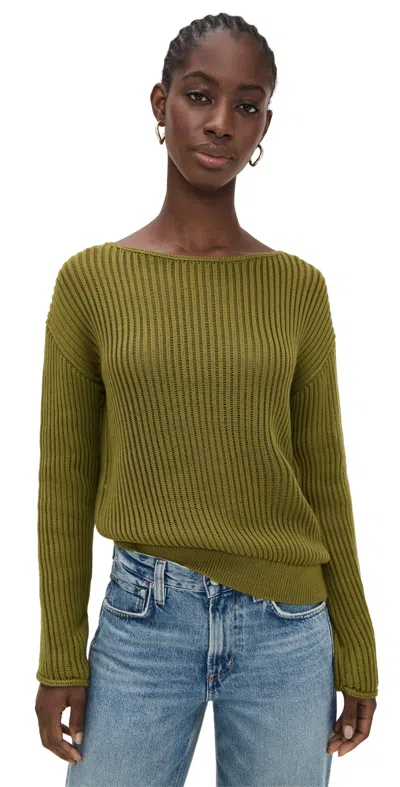 Theory Easy Open Neck Sweater Avocado In Green