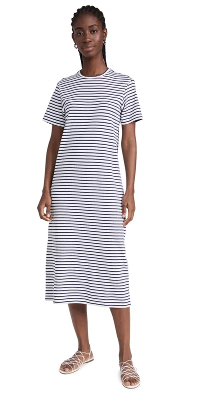 Theory Clinton Knit Short-sleeve Midi T-shirt Dress In Navy Multi
