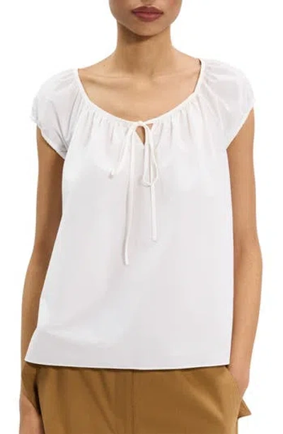 Theory Tie-detailed Cotton-blend Poplin Top In White