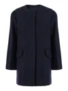 Theory Blue Hood With Hidden Front Closure In Wool Woman In Black