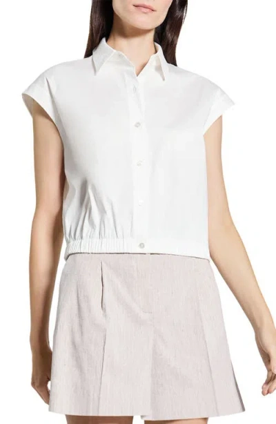 Theory Elastic Hem Cap Sleeve Button-up Shirt In White