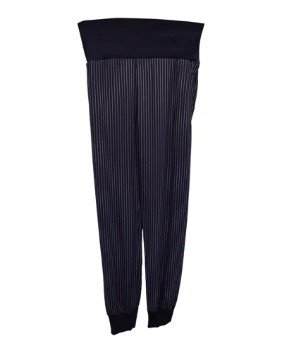 Theory Elastic-waist Striped Pants In Navy Blue Silk