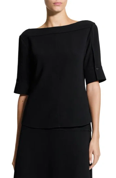 Theory Elbow Sleeve Boat Neck Top In Black