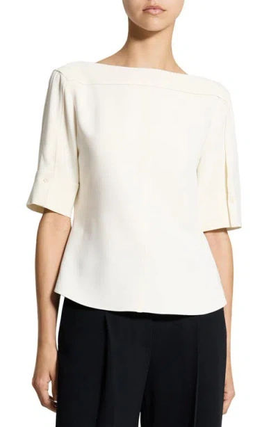 Theory Elbow Sleeve Boat Neck Top In White
