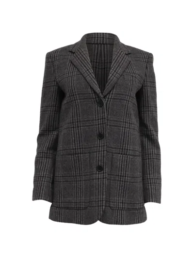 Pre-owned Theory Elbow-patch Plaid Blazer In Gray