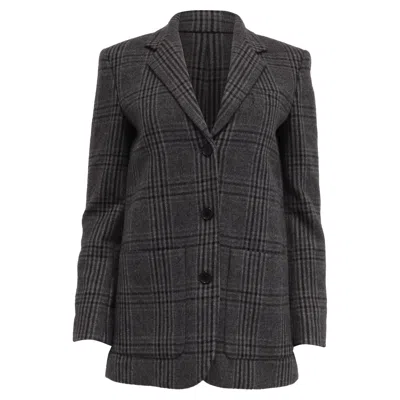 Theory Elbow-patch Plaid Blazer In Grey Wool In Gray