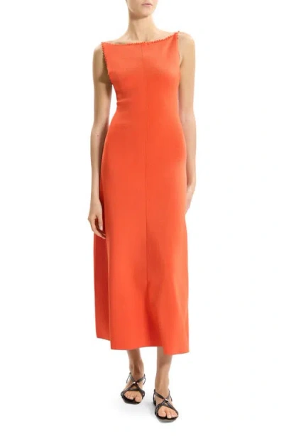 Theory Embroidered Detail Midi Dress In Red