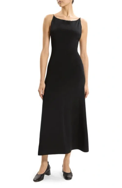 Theory Embroidered Detail Midi Dress In Black