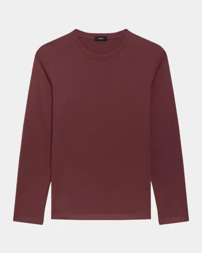 Theory Essential Long-sleeved Crewneck T-shirt In Burgundy