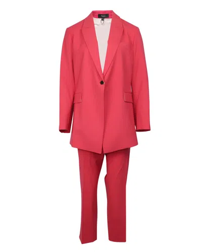 Theory Etiennette Blazer And Treeca Pants Set In Pink Wool