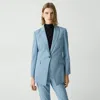 Theory 1-button Slim Wool-blend Jacket In Stone Blue