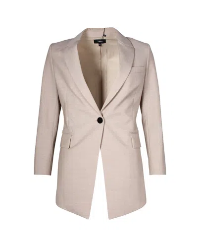 Theory Etiennette Melange Single Breasted Blazer In Beige Wool