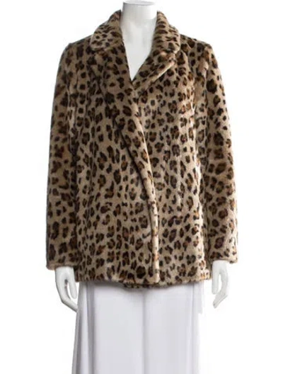 Pre-owned Theory Faux Fur Animal Print Faux Fur Jacket In Brown