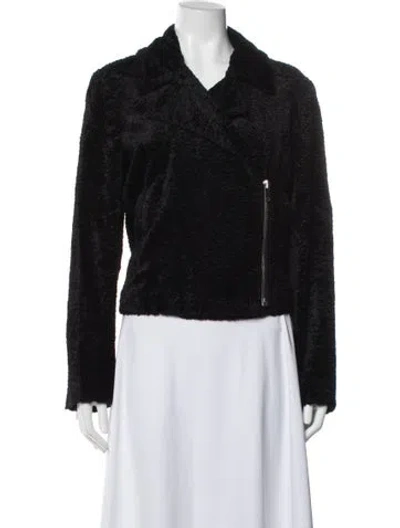 Pre-owned Theory Faux Fur Biker Jacket In Black