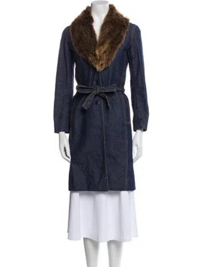 Pre-owned Theory Faux Fur Coat In Blue
