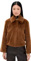 Theory Faux Fur Coat Wood In Brown