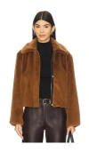 Theory Faux Fur Coat Wood In Brown