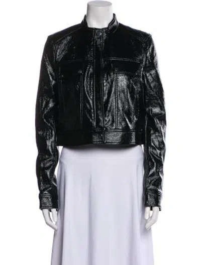 Pre-owned Theory Faux Leather Biker Jacket In Black