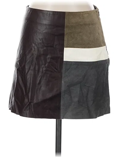 Pre-owned Theory Faux Leather Skirt In Brown