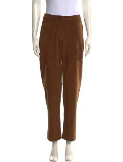 Pre-owned Theory Faux Leather Straight Leg Pants In Brown