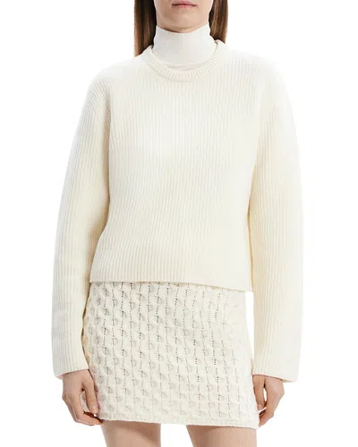 Theory Boxy Felted Wool-cashmere Pullover Sweater In Ivory