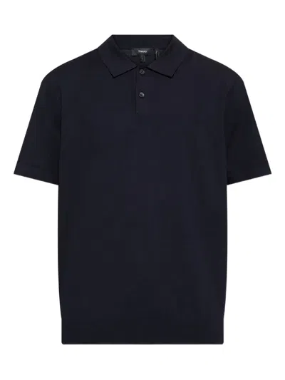 Theory Fine-knit Polo Shirt In Black
