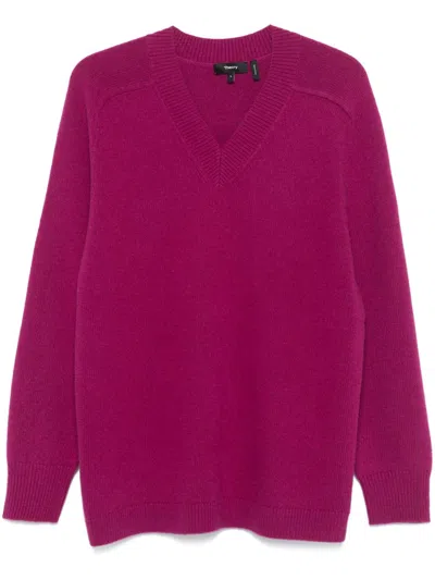 Theory Karenia Wool Cashmere V Neck Sweater In Sjm Wildflower